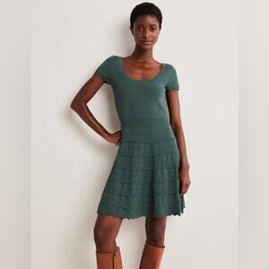 Boden Detail Knitted Mini Dress Green Trekking Scoop Neck Scalloped Detail